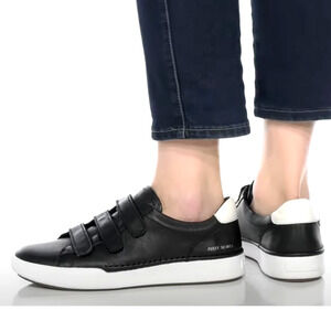 Josef Seibel Womans 8.5 Claire Leather Sneakers Hook & Loop COMFORT Shoes Black